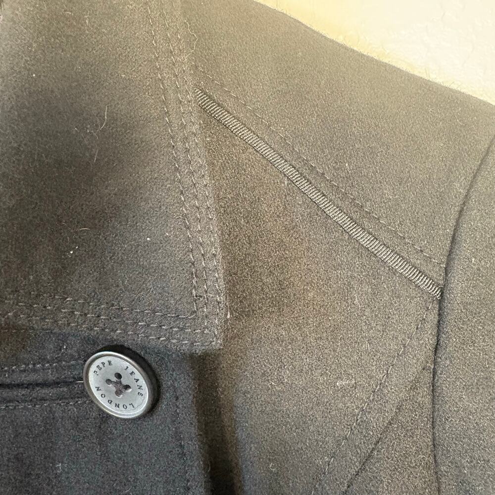 Pepe Jeans London Double Breasted Black Wool Blend Military Pea Coat Jacket XS - Picture 10 of 16